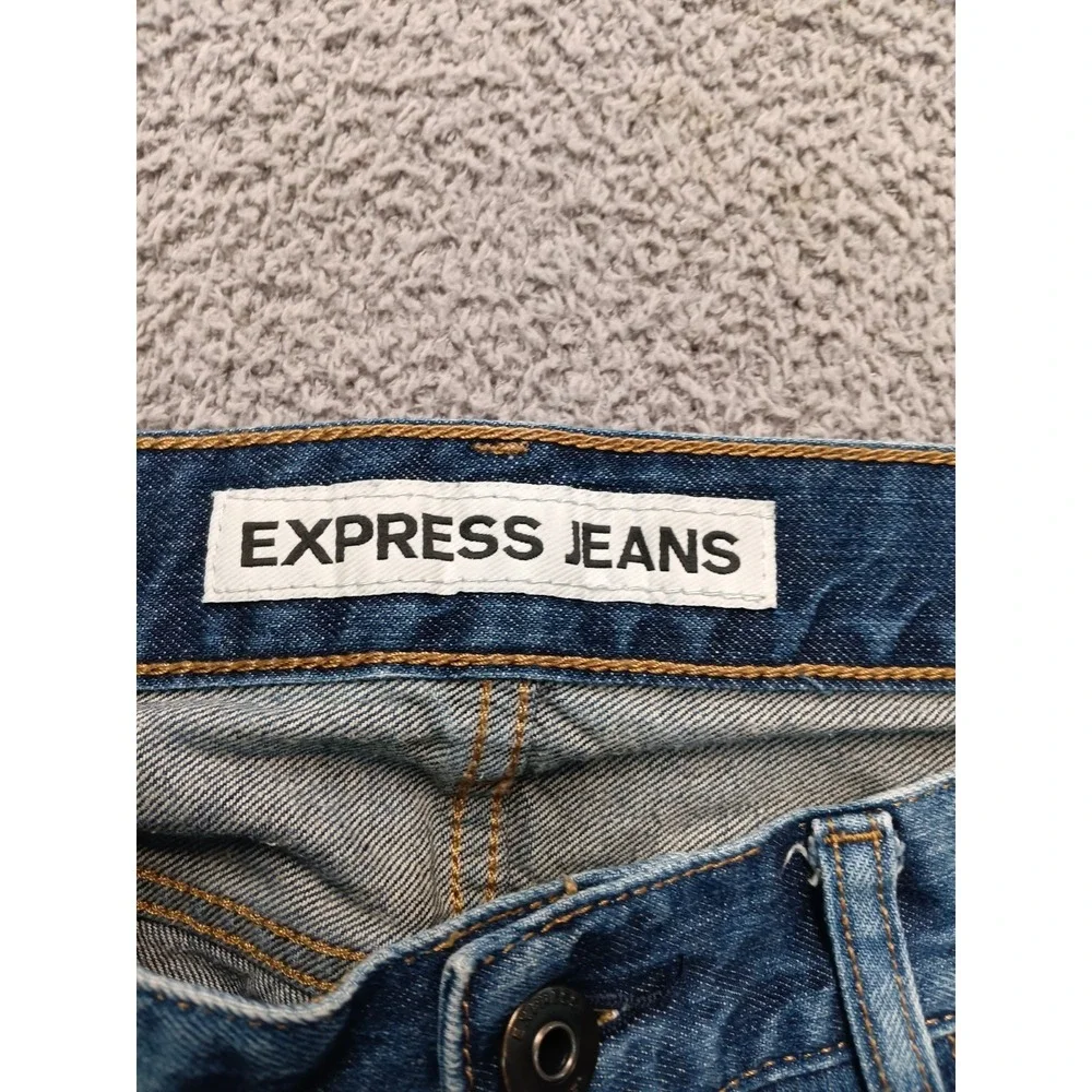 Express Rocco Slim Straight Jeans Men's 32x32 Blue Medium Wash‎ Distressed